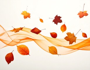 Autumn Leaves and Orange Ribbon - A Seasonal Composition.