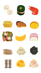 おせち品目アイコンセット　水彩風手描きベクターイラスト