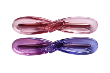 Two stylish hair clips in pink and purple hues add a touch of elegance to any hairstyle accessory on transparent background