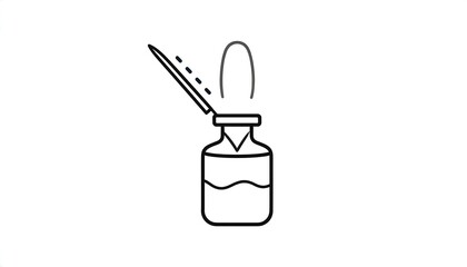 Line art showing opening a bottle with liquid inside using a lever-like tool