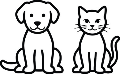 Adorable pet friends sitting patiently together, perfect for vet clinics, children's books, and animal care promotions. Line art for easy customization.