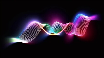 Abstract glowing waveform on black background digital art - Powered by Adobe