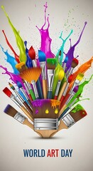 Colorful paintbrushes with vibrant paint splashes for creative artistic design
