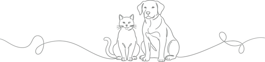 Adorable dog and cat line drawing for pet care branding, veterinary services, or animal rescue organizations looking for a friendly and modern aesthetic.