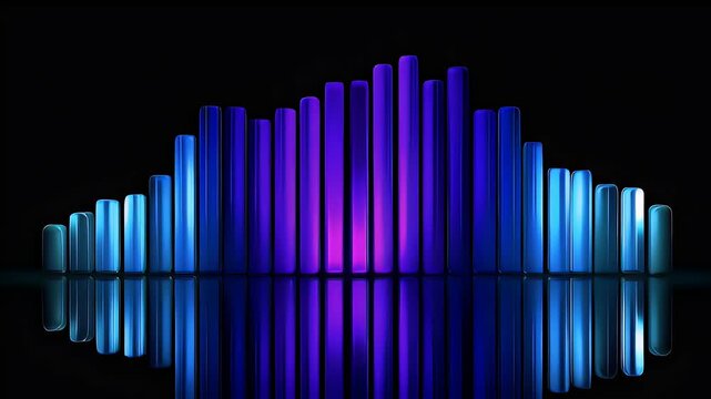 Abstract illuminated columns reflecting on black surface