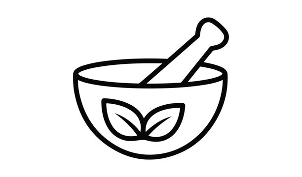black mortar and pestle with leaves clip art preview