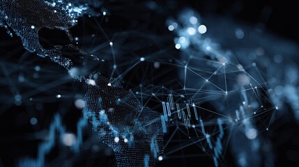Dynamic financial data visualization with digital world map overlay, perfect for business presentations and global market analysis reports