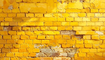 Close-up of aged yellow bricks, featuring weathered texture with variations in color and some damaged sections