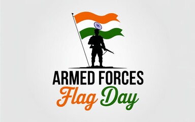 Armed Forces Flag Day – Indian soldier silhouette with tricolor flag and bold calligraphy for national tribute and support