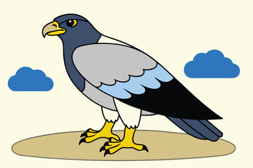 Eagle standing on the ground with clouds in the sky cartoon illustration