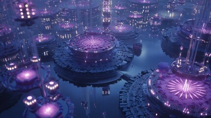 futuristic glowing underwater city architecture