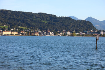 Bregenz is seen across Lake Constance from Lochau in Austria