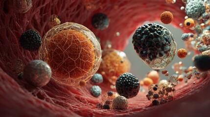microscopic cells particles within a vessel