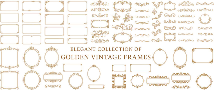 Golden Vintage Frames and Ornaments Set