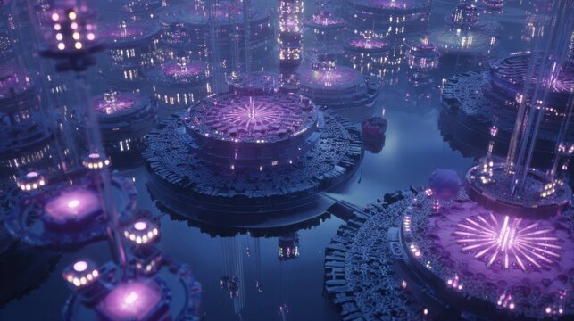futuristic glowing underwater city architecture