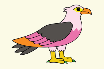 Cartoon illustration of a colorful eagle with pink and orange feathers on a light background