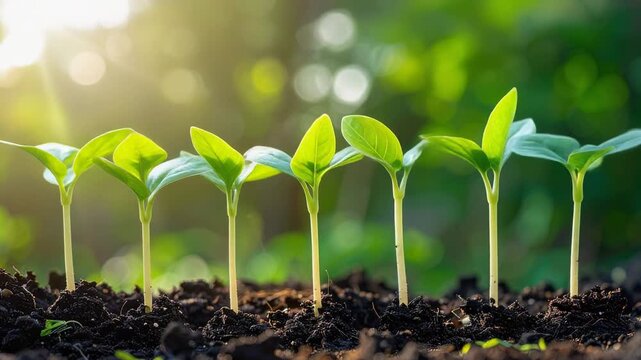 Vibrant seedling time-lapse showing growth and new life in fertile soil. Symbolizing development, progress, and eco-friendly concepts.
