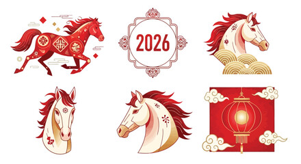 Chinese New Year 2026 Horse Illustrations with Festive Designs