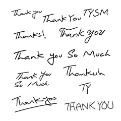 Collection of handwritten thank you notes isolated on transparent background