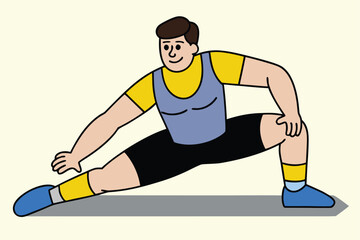 A man in sportswear is stretching his legs to warm up before exercising outdoors