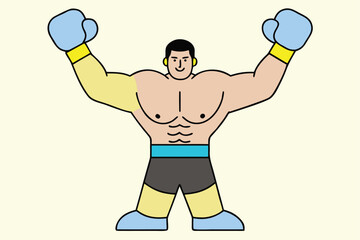 Illustration of a muscular boxer celebrating his victory