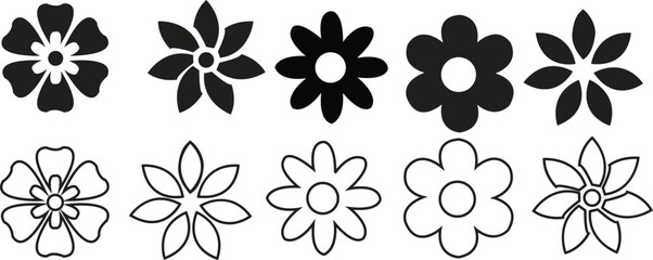 Fototapeta premium flowers icons in black flat and line style .Flowers icon vector set. garden illustration sign collection. Flora symbol or logo. Modern simple flower isolated on transparent background.
