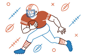 An energetic football player runs with the ball