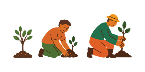 Planting trees for a greener future showing commitment to environmental sustainability and ecological balance with people actively involved in reforestation