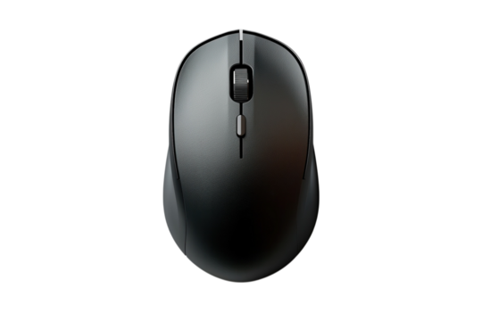 Sleek wireless computer mouse in dark gray tone for ergonomic office use and precise cursor control on transparent background