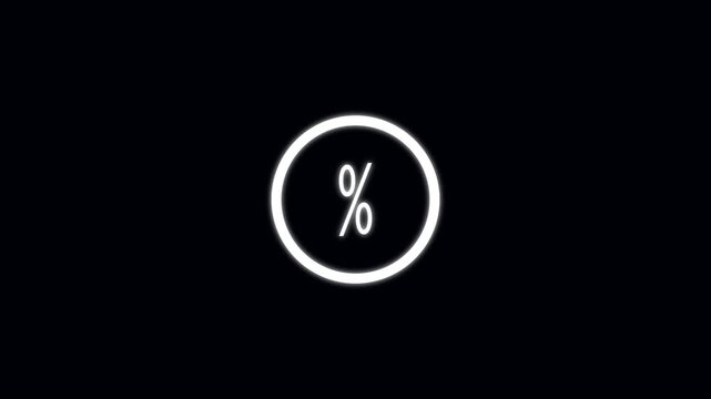 High tech white percentage symbol with glowing circular border on black screen in hd modern design White Percentage Symbol Inside Glowing Circle on Black Background.