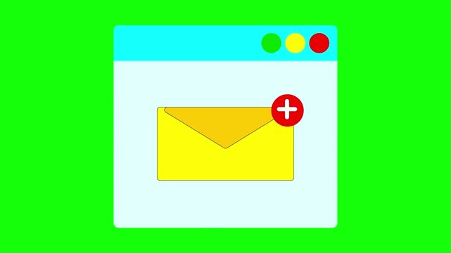 Email message envelope on tab window icons animation design on green screen.