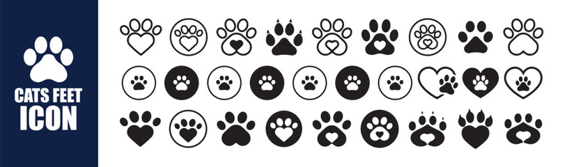 Decorative Cat Paw Print and Heart Icon Set. Vector illustration eps 10 © Moni