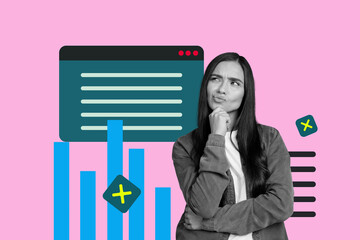 Collage of business blogger man woman deice digital gadget chat window symbolizing ideas online media social platforms