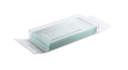 Stack of Microscope Slides in Packaging glass laboratory isolated on a transparent background