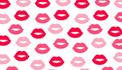 Seamless repeating pattern of pink and red lips in various shades — perfect for Valentine’s themes and playful design