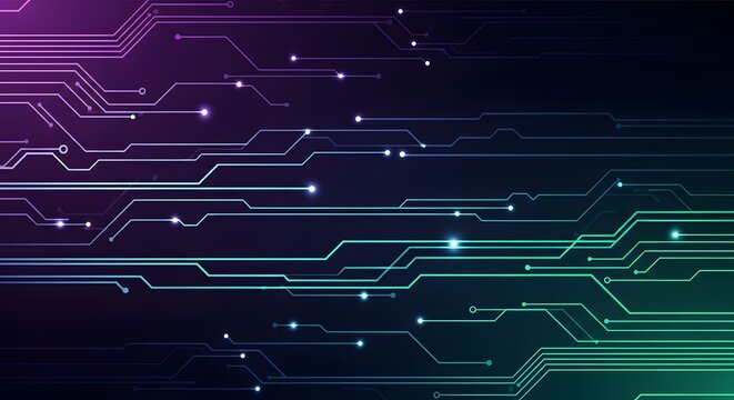 Abstract Digital Circuit Board Background with Glowing Lines and Dots, Gradient Tech Network