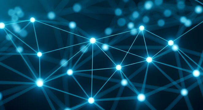 Abstract Blue Glowing Network Connections. Digital Data Mesh Background for Technology, Communication, and AI.