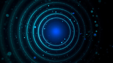 Abstract glowing blue circles background with bokeh lights for technology concept design