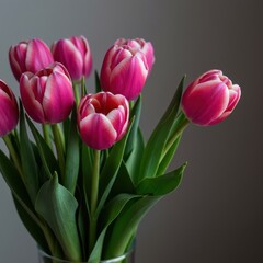 Obraz premium A gentle, fresh bouquet of vibrant pink tulips bursting with color, celebrating the arrival of the spring season and natural renewal ,renewal ,bloom ,flower