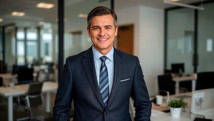 Happy confident senior businessman in office