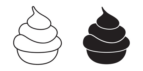Ice Cream Icons. Black and Outline Cup Designs for Dessert Branding and UI Graphics.