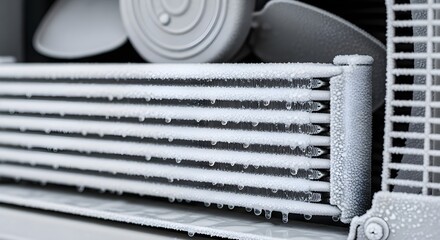 Frosted Air Conditioner Coils with Melting Water Droplets