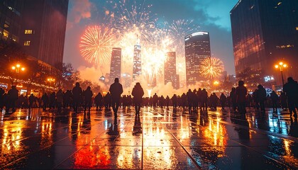 Celebration of Lights Fireworks Light Up the City Skyline with a Crowd