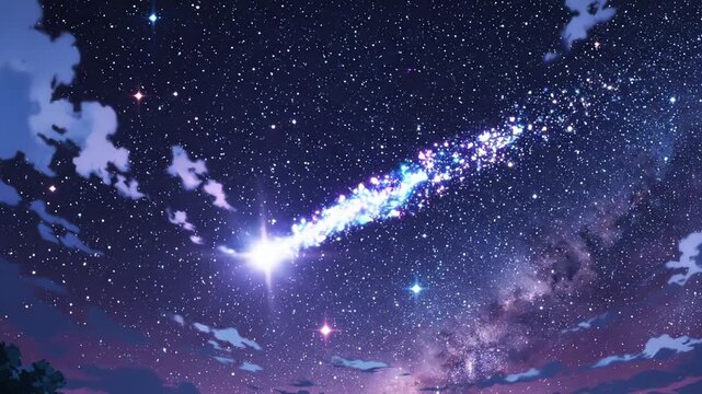 Anime Hilltop Overlooking Town Under Shooting Star - AI Generated
