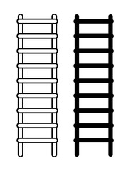 Set of black and white step ladder silhouette isolated