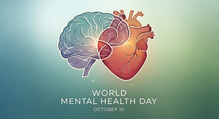 Conceptual illustration of the brain and heart representing mental health awareness