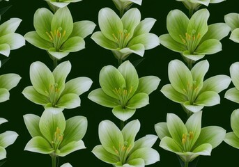 Obraz premium A seamless repeating pattern of stylized white and green lily flowers creating an elegant floral background design element, seamless, simple, repeating