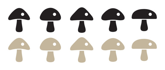 Mushroom Icon Set. Minimalist Fungi Illustrations in Dark and Light Variants for Nature and Design Themes.