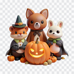 Fototapeta premium 3D Cute Cotton Doll Animals | Halloween Plush Collection with Spooky Costumes