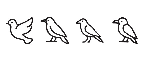 Bird Icon Set. Flight and Standing Pose Variations.